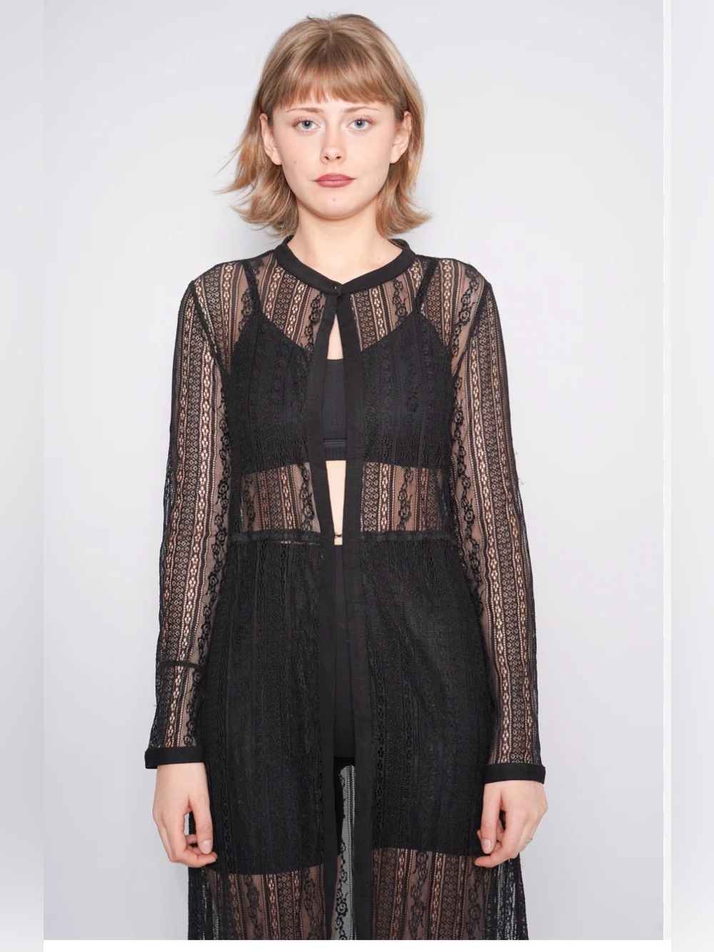 Alberto Makali Sheer Mesh Lace Duster Black NWT - Picture 2 of 8